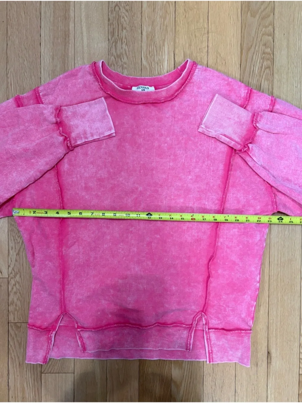 Zenana Acid Wash Exposed Seam Sweatshirt S/M - Picture 7 of 8